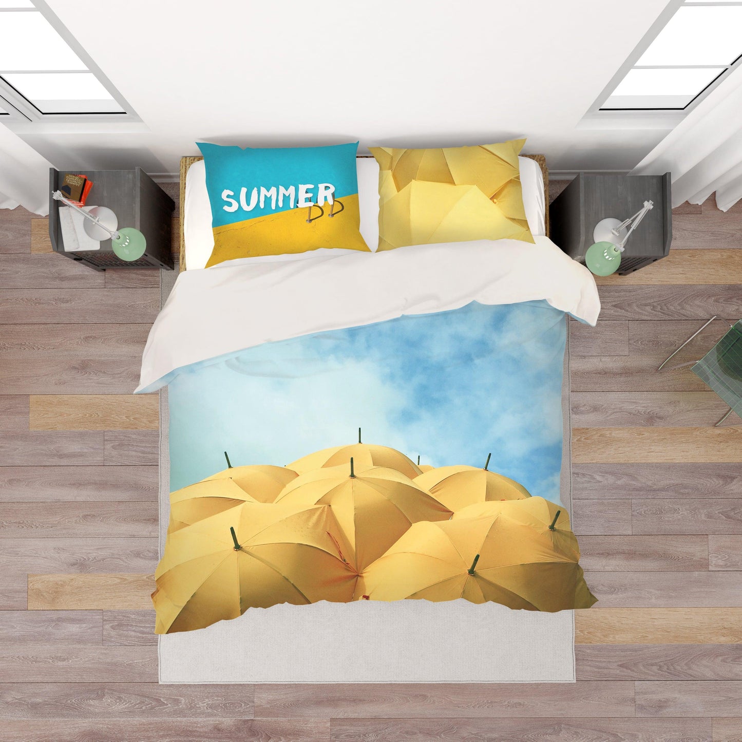3D Blue Sky Yellow Umbrella Quilt Cover Set Bedding Set Pillowcases 108