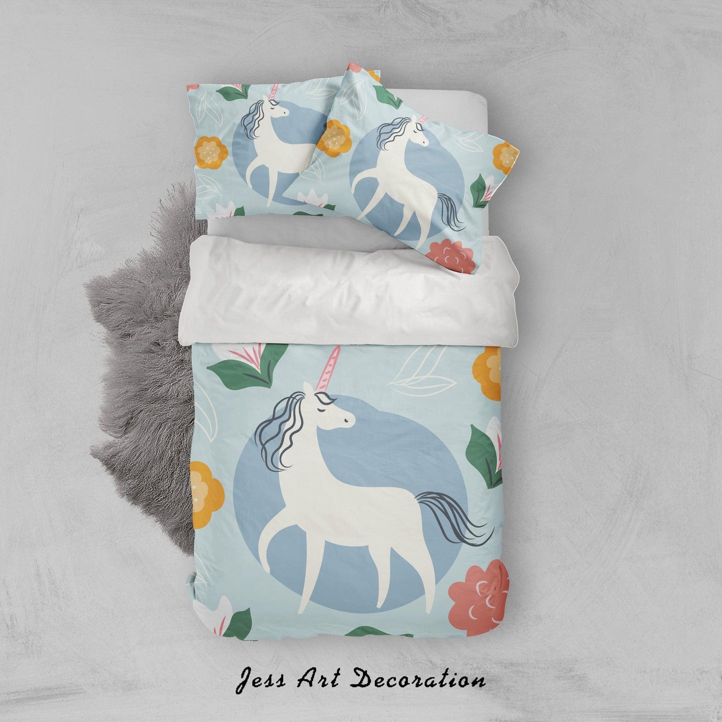 3D Blue Unicorn Floral Quilt Cover Set Bedding Set Pillowcases 22