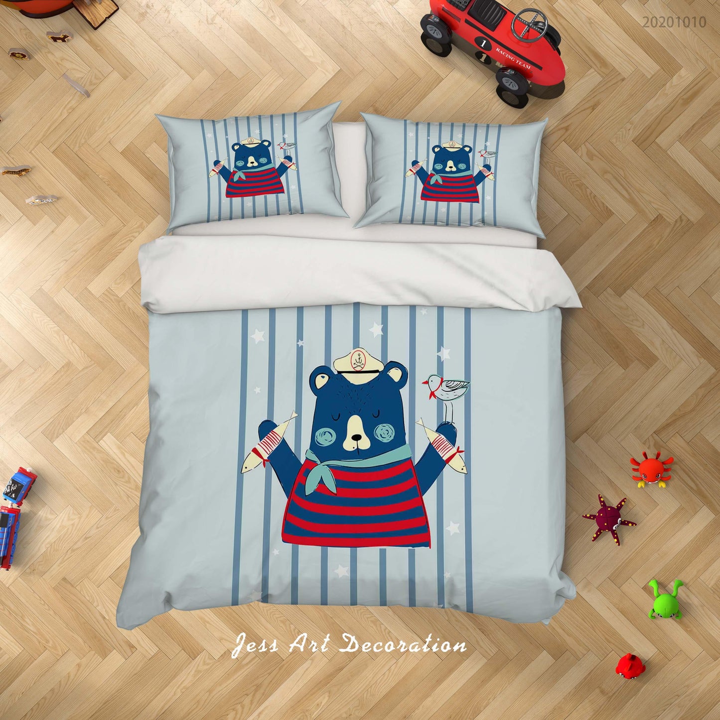 3D Cartoon Cute Animal Bear Captain Quilt Cover Set Bedding Set Duvet Cover Pillowcases WJ 9559