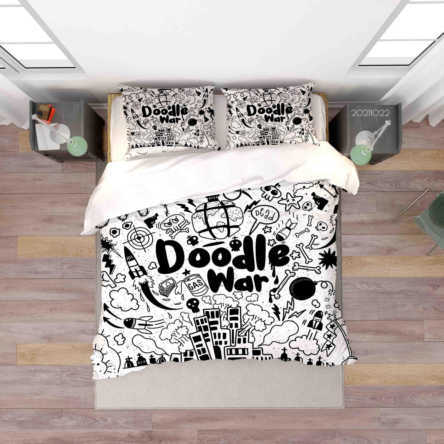 3D Cartoon City Rocket War Doodle Quilt Cover Set Bedding Set Duvet Cover Pillowcases 34