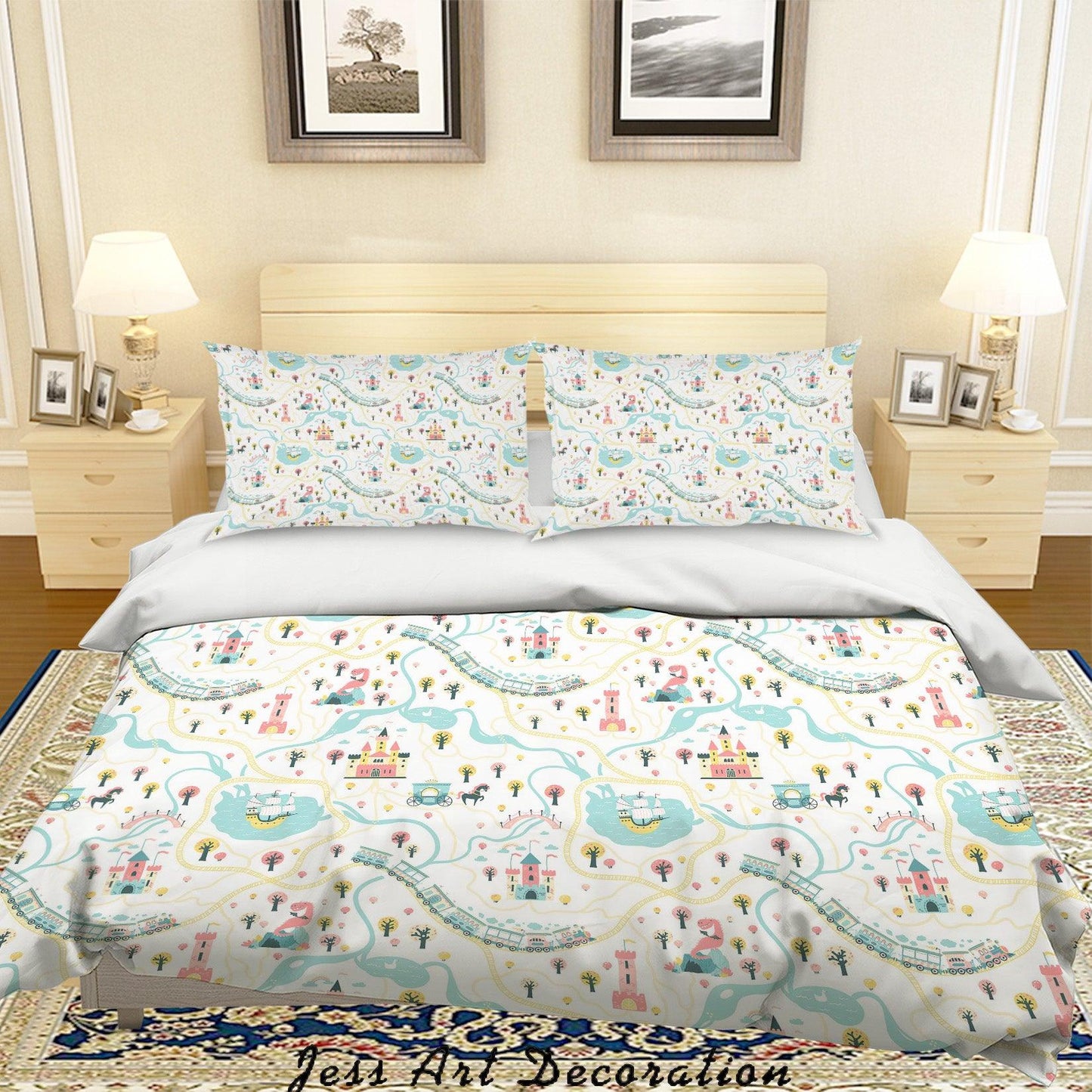 3D Cartoon Castle Train Quilt Cover Set Bedding Set Duvet Cover Pillowcases A045 LQH