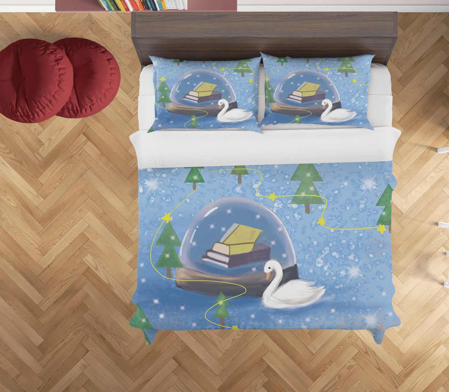 3D Cartoon Blue Pond Swan Book Quilt Cover Set Bedding Set Duvet Cover Pillowcases A585 LQH