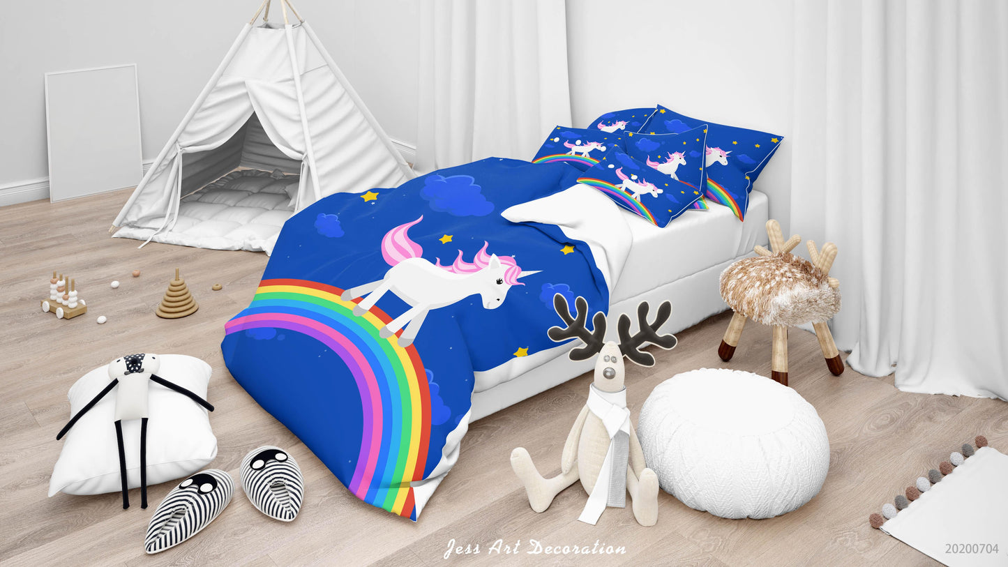 3D Blue Unicorn Rainbow Quilt Cover Set Bedding Set Duvet Cover Pillowcases SF117