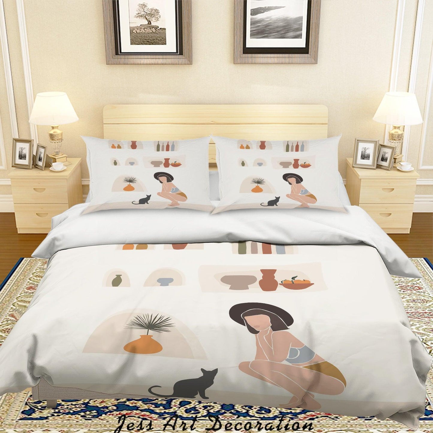 3D Beauty Woman Cat Porcelain Vase Plant Fruit Quilt Cover Set Bedding Set Duvet Cover Pillowcases SF25