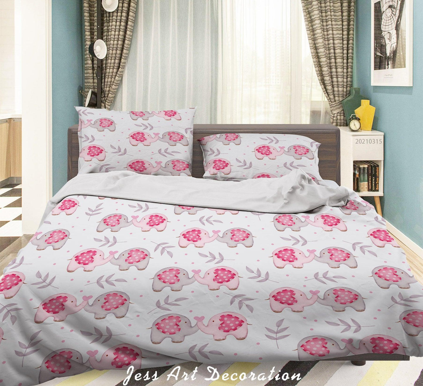 3D Cartoon Leaf Animal Elephant Quilt Cover Set Bedding Set Duvet Cover Pillowcases 116