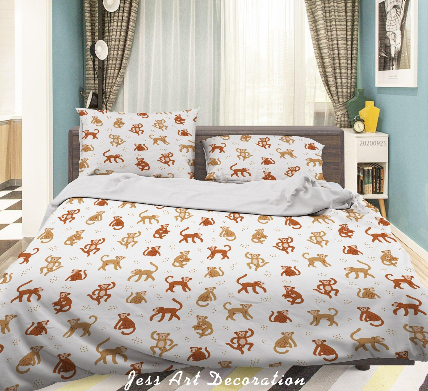 3D Cartoon Animal Monkey Pattern Quilt Cover Set Bedding Set Duvet Cover Pillowcases WJ 6425