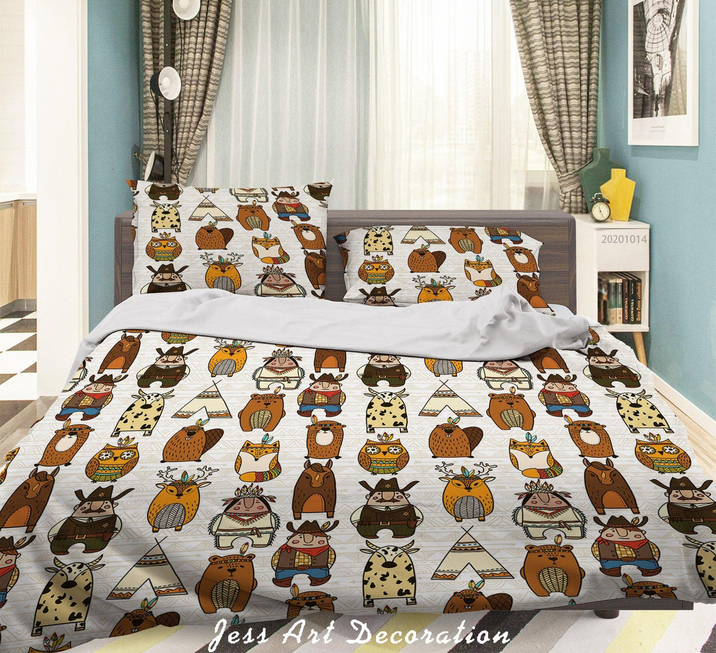 3D Cartoon Animal Owl Bear Fox Pattern Quilt Cover Set Bedding Set Duvet Cover Pillowcases WJ 9723
