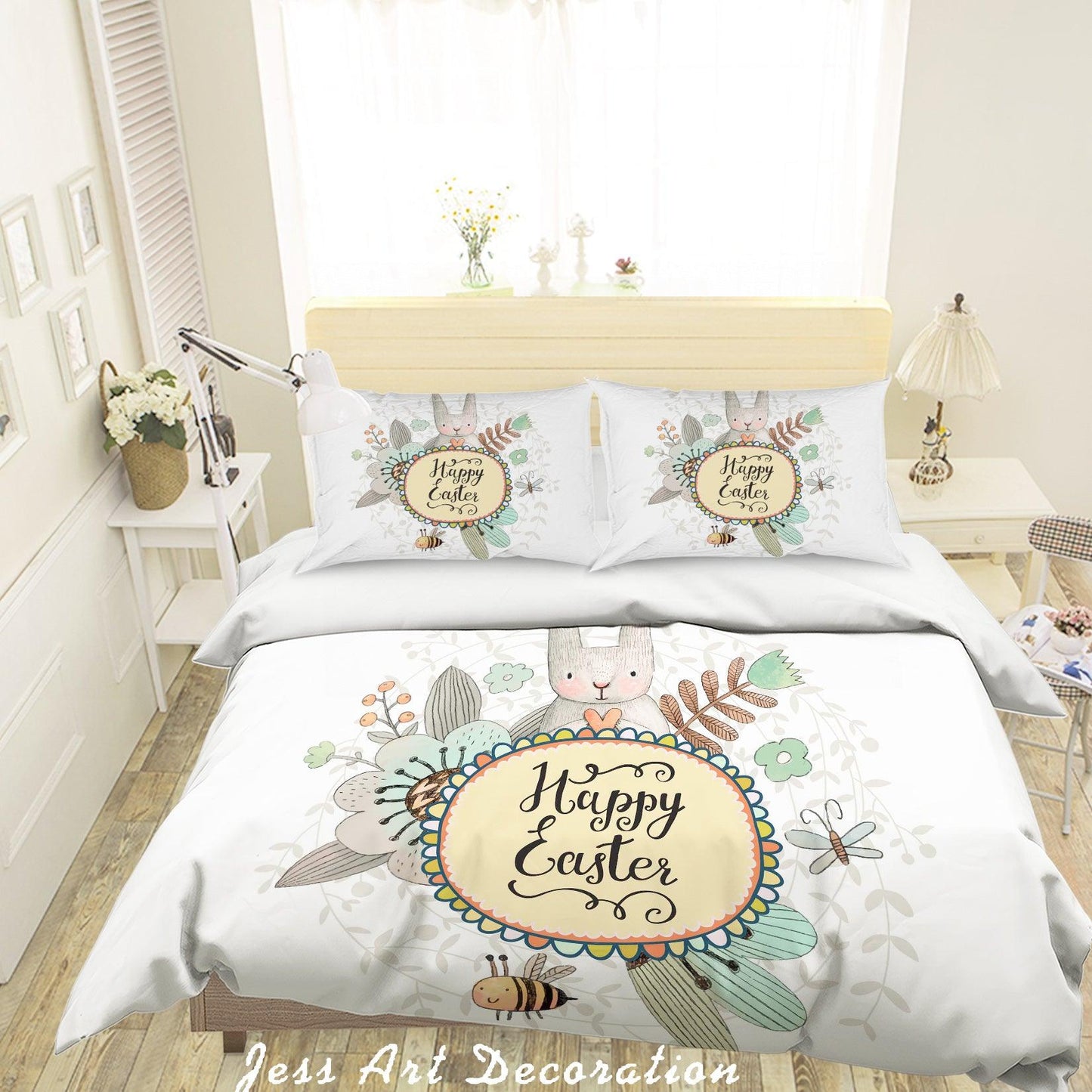 3D Cartoon Rabbit Flower Quilt Cover Set Bedding Set Pillowcases 32