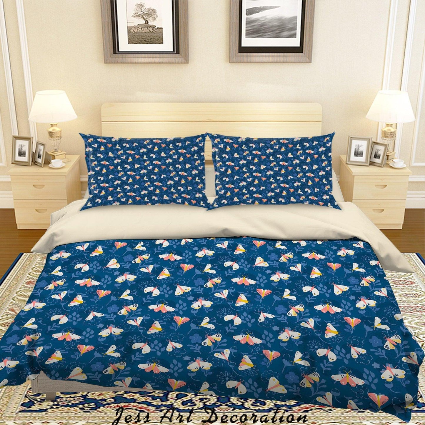3D Blue Leaf Butterfly Quilt Cover Set Bedding Set Duvet Cover Pillowcases A367 LQH