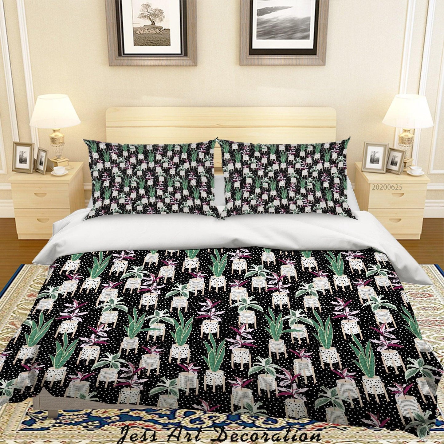 3D Black Dot Pattern Potted Plants Quilt Cover Set Bedding Set Duvet Cover Pillowcases SF21