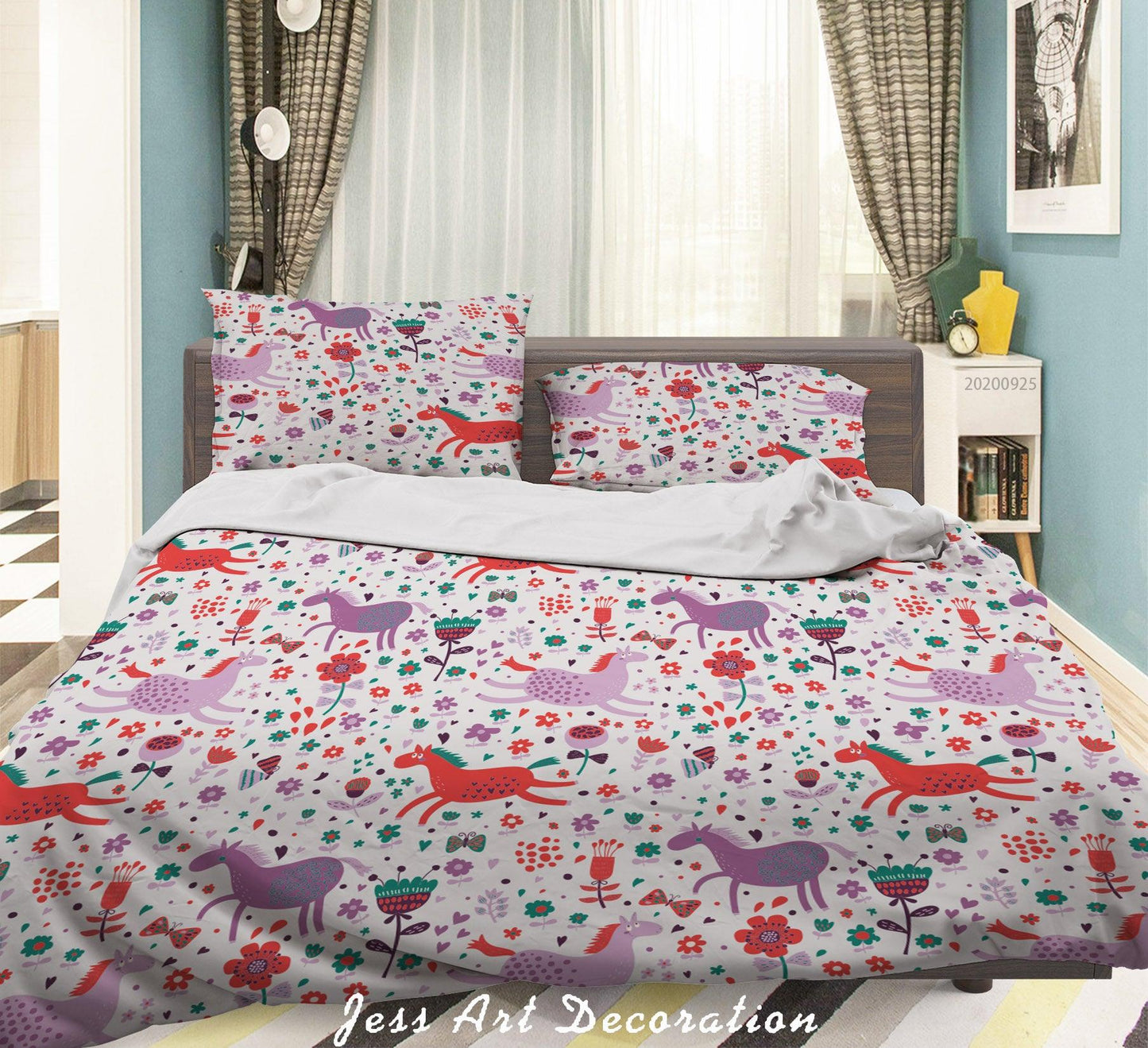 3D Cartoon Animal Horse Pattern Quilt Cover Set Bedding Set Duvet Cover Pillowcases WJ 6482
