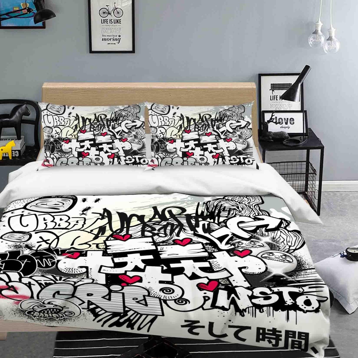 3D Black White Graffiti Quilt Cover Set Bedding Set Duvet Cover Pillowcases SF081
