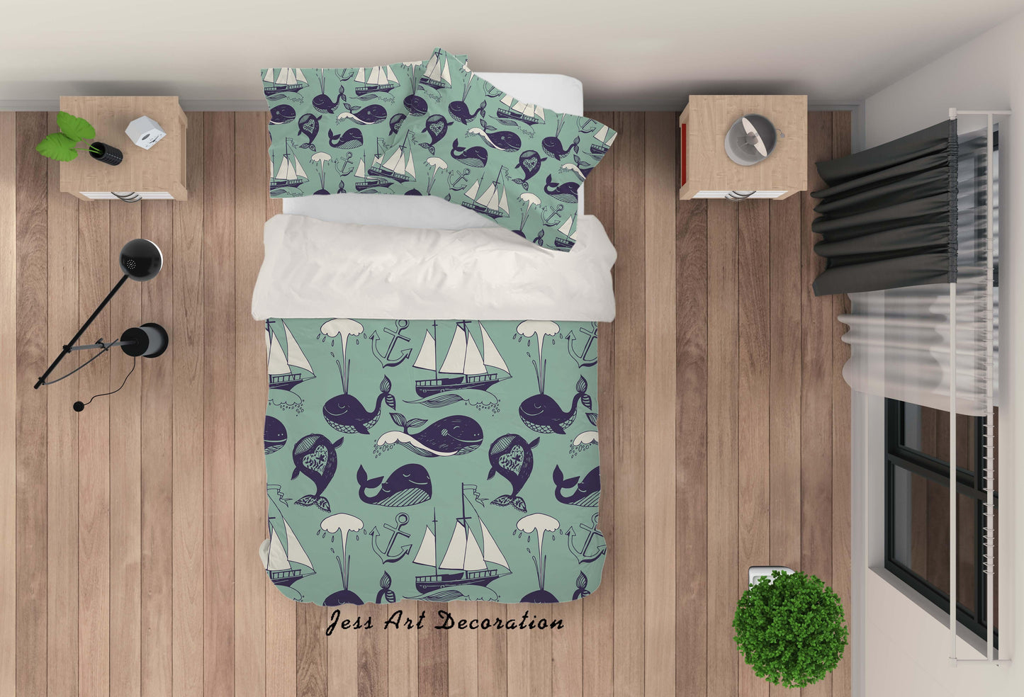 3D Cartoon Dolphin Sailboat Quilt Cover Set Bedding Set Pillowcases 21