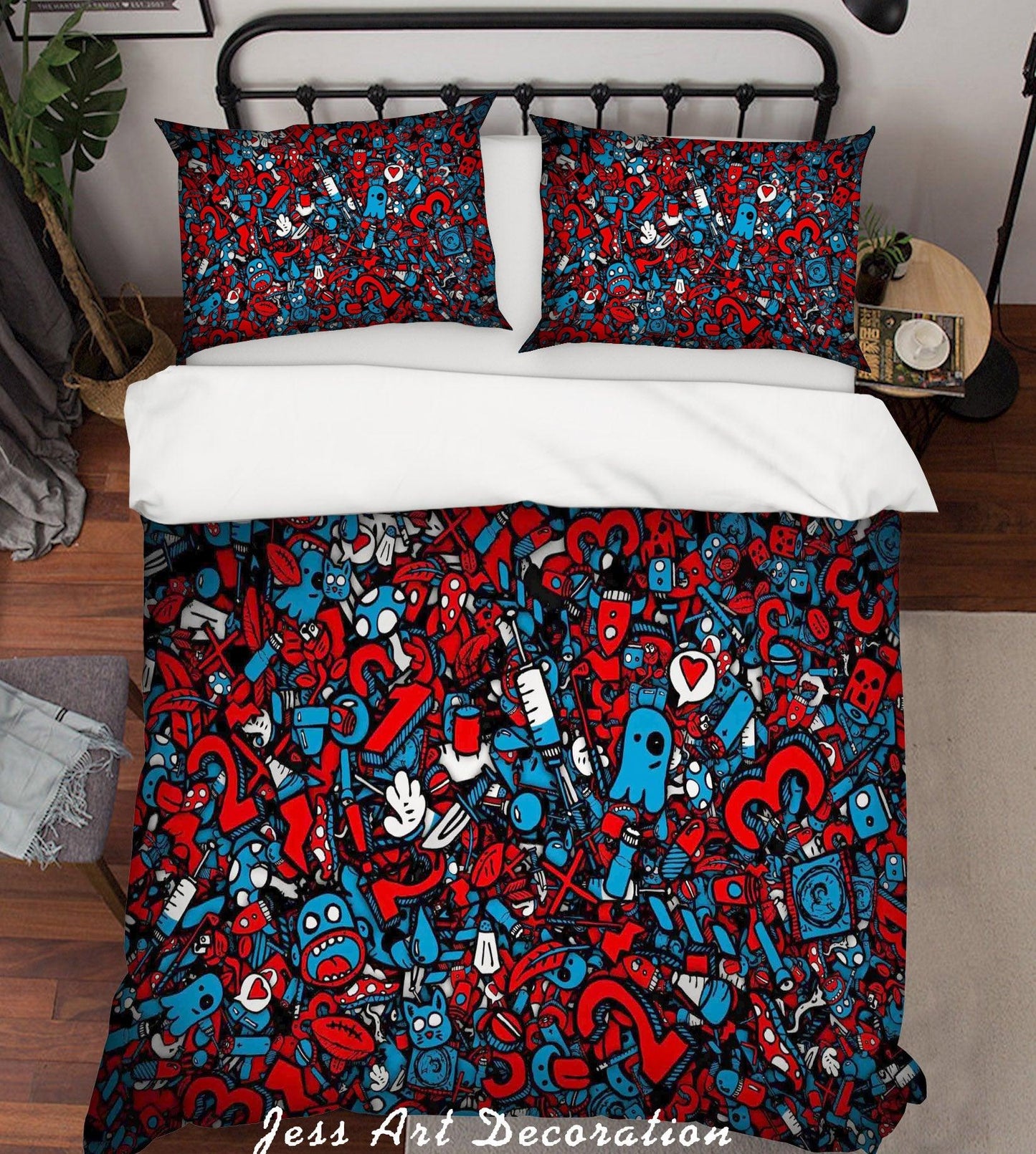 3D Cartoon Graffiti Quilt Cover Set Bedding Set Pillowcases 14