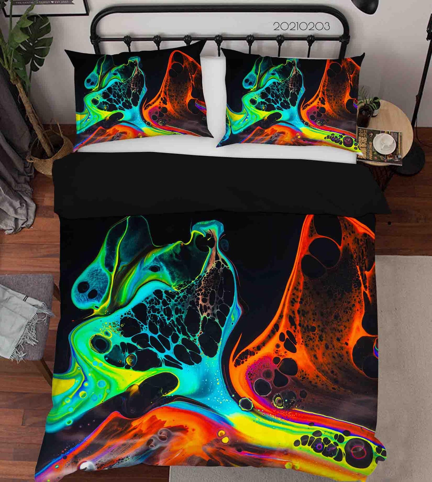 3D Abstract Green Orange Marble Texture Quilt Cover Set Bedding Set Duvet Cover Pillowcases 5