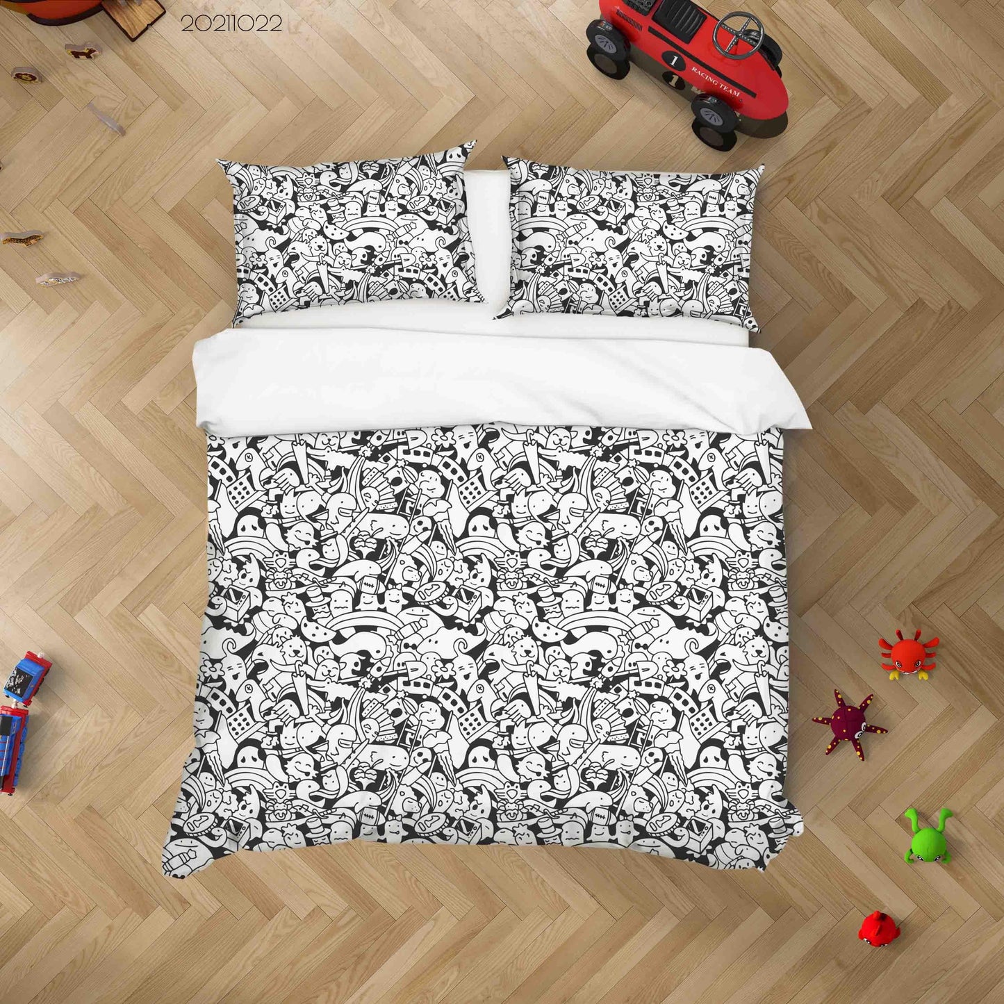 3D Cartoon Monsters Graffiti Quilt Cover Set Bedding Set Duvet Cover Pillowcases 92