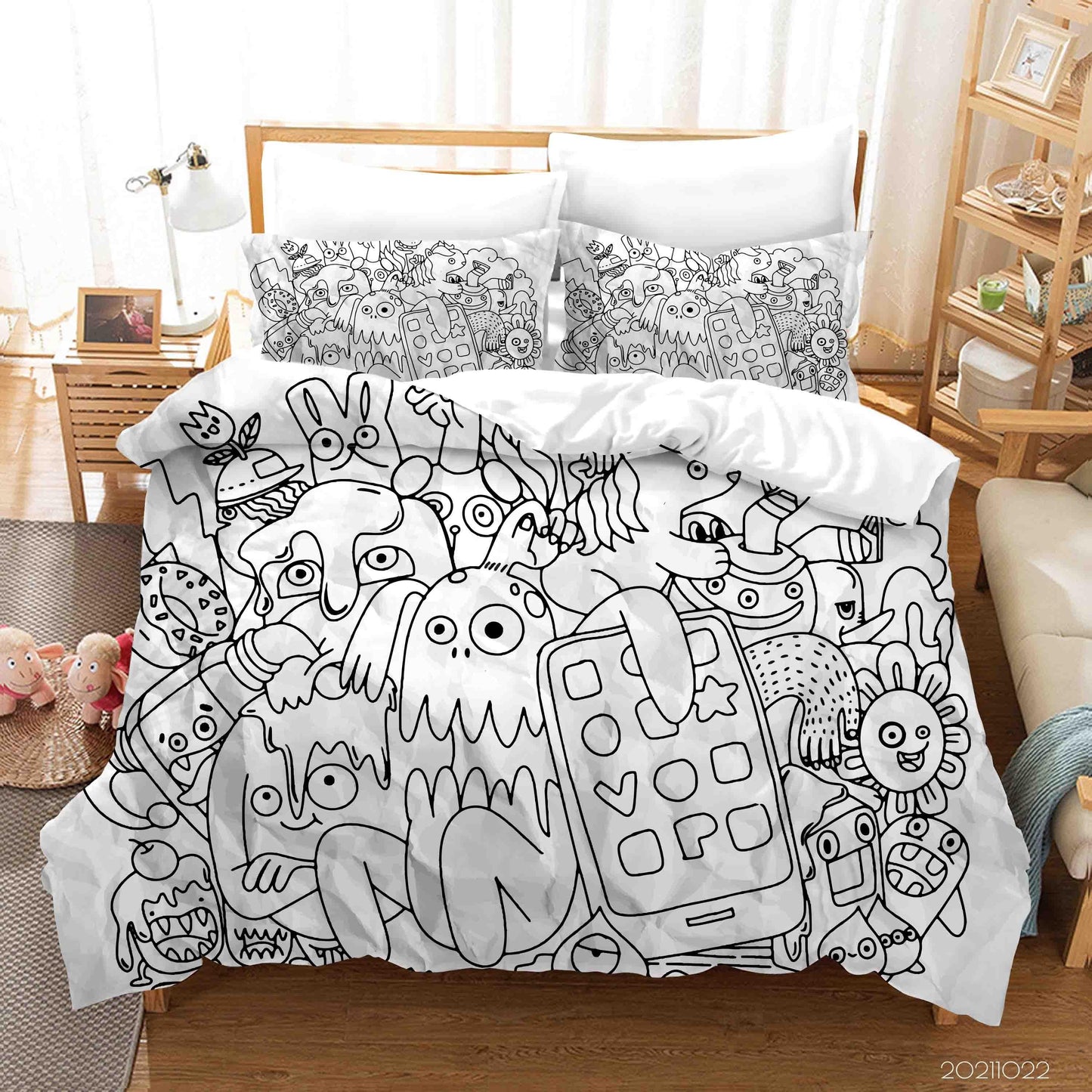 3D Abstract Gray Monster Graffiti Quilt Cover Set Bedding Set Duvet Cover Pillowcases 20