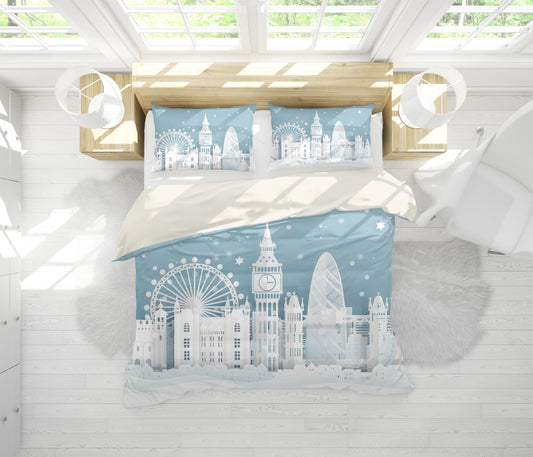 3D Blue City Building Ferris Wheel Quilt Cover Set Bedding Set Pillowcases 172