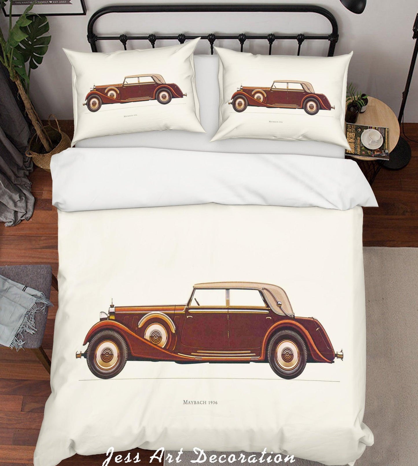 3D Brown Retro Classic Car Quilt Cover Set Bedding Set Pillowcases 08