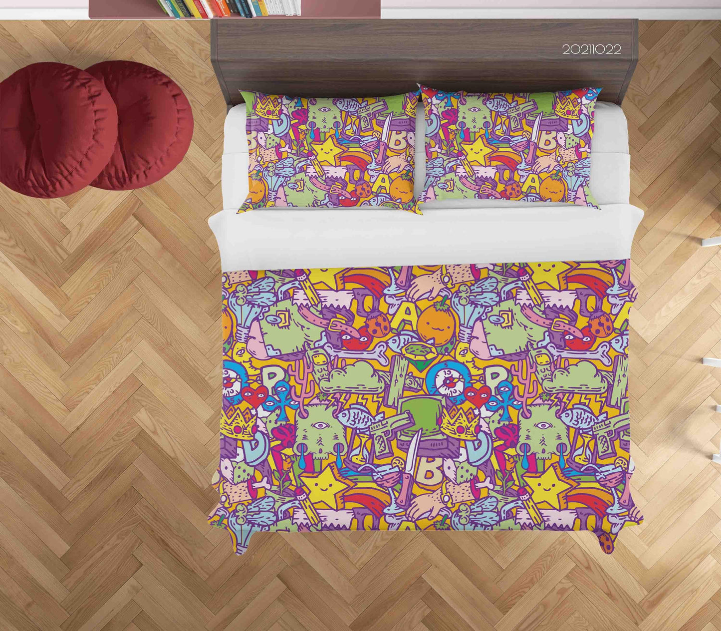 3D Cartoon Color Illustration Doodle Quilt Cover Set Bedding Set Duvet Cover Pillowcases 64