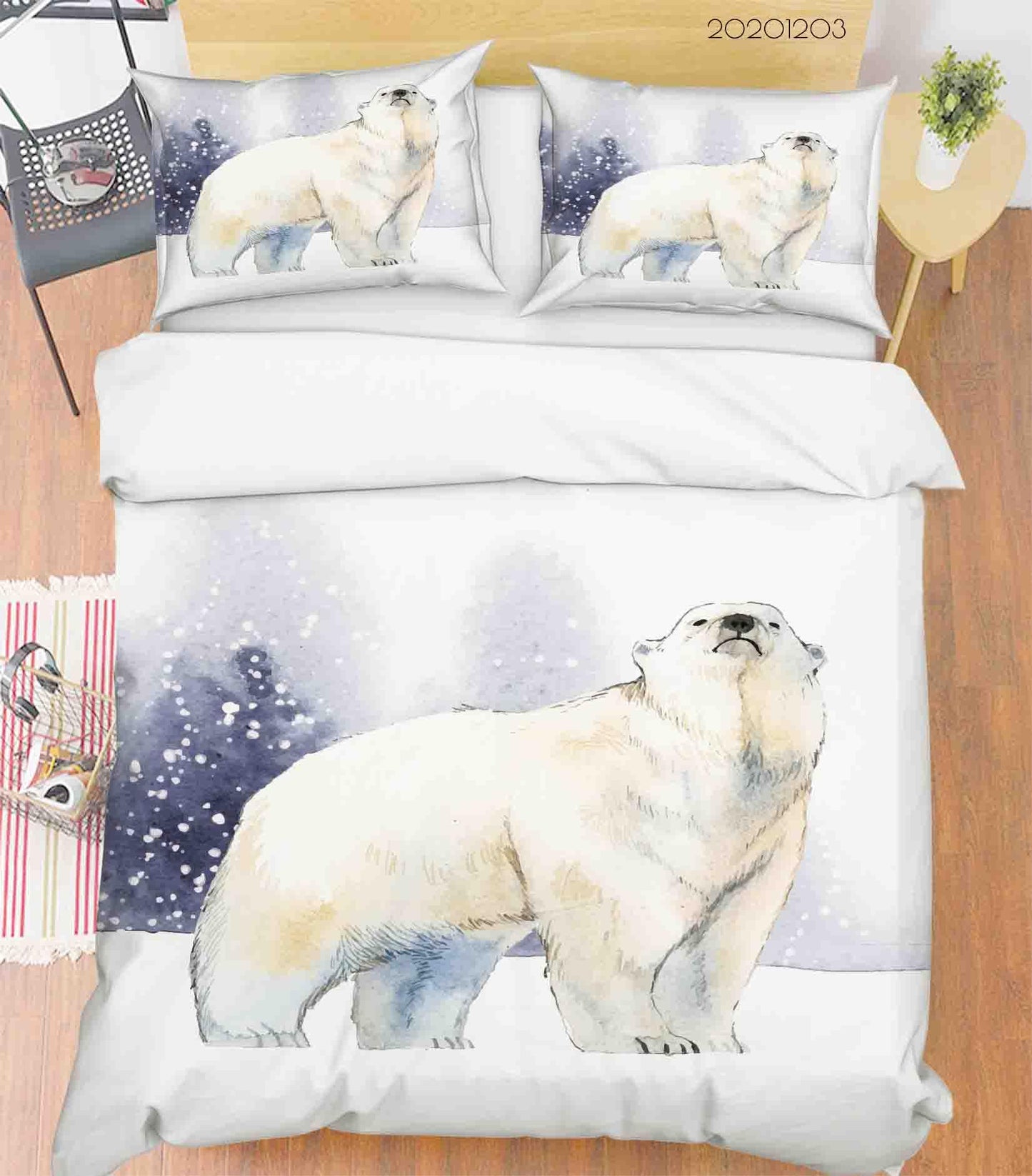 3D Cartoon Hand Drawn Snowing Polar Bear Animal Quilt Cover Set Bedding Set Duvet Cover Pillowcases LXL