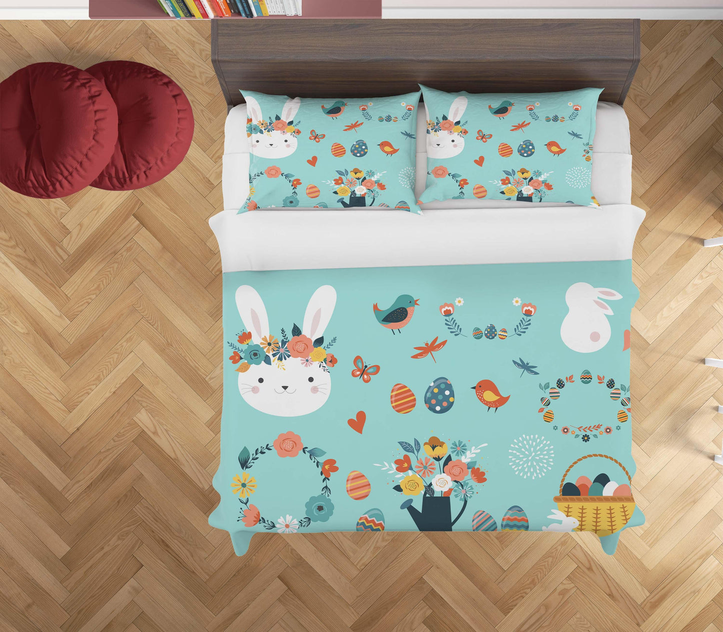 3D Blue Rabbit Birds Floral Eggs Basket Butterfly Quilt Cover Set Bedding Set Duvet Cover Pillowcases SF46