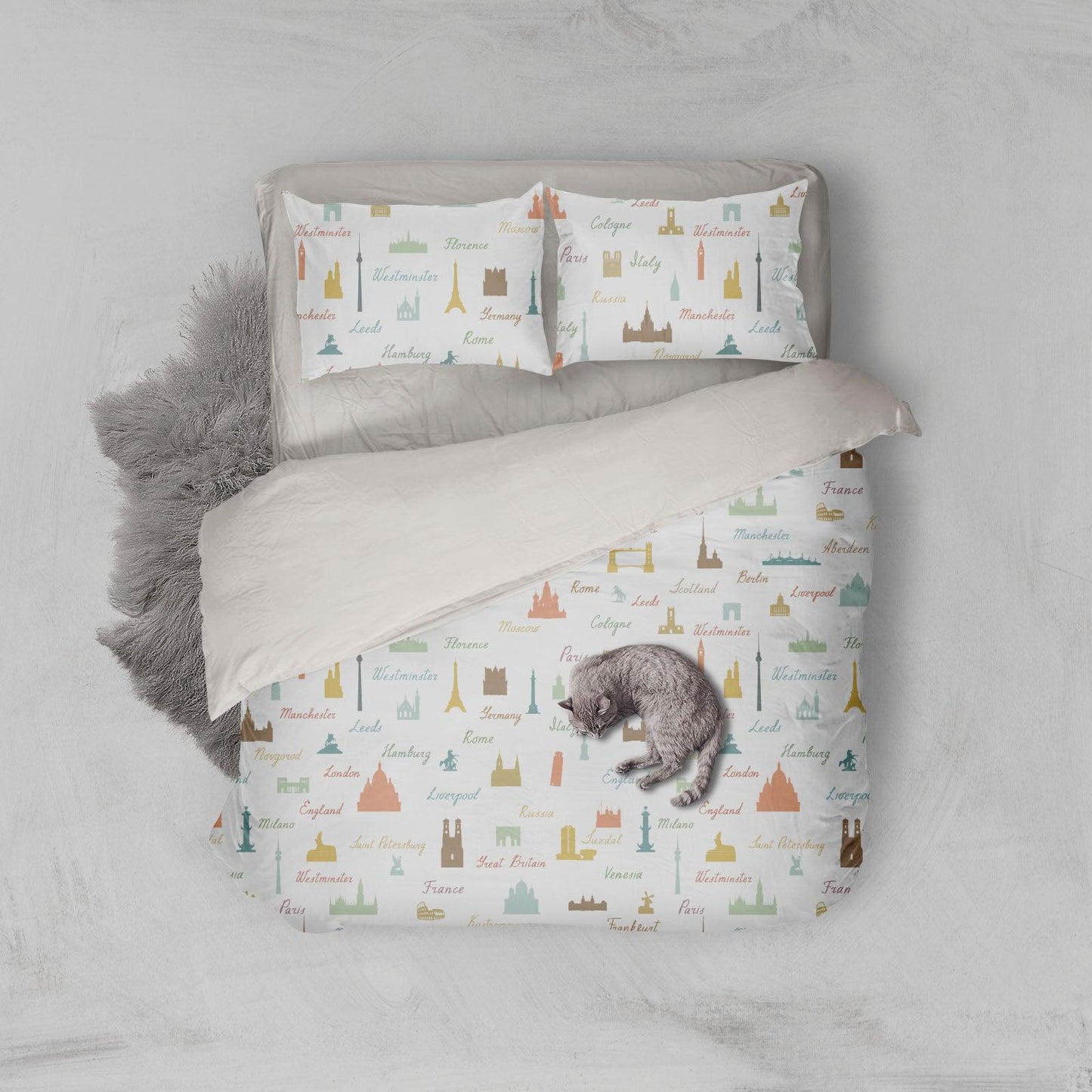 3D Cartoon Landmark Building Eiffel Tower London Bridge Quilt Cover Set Bedding Set Pillowcases 140