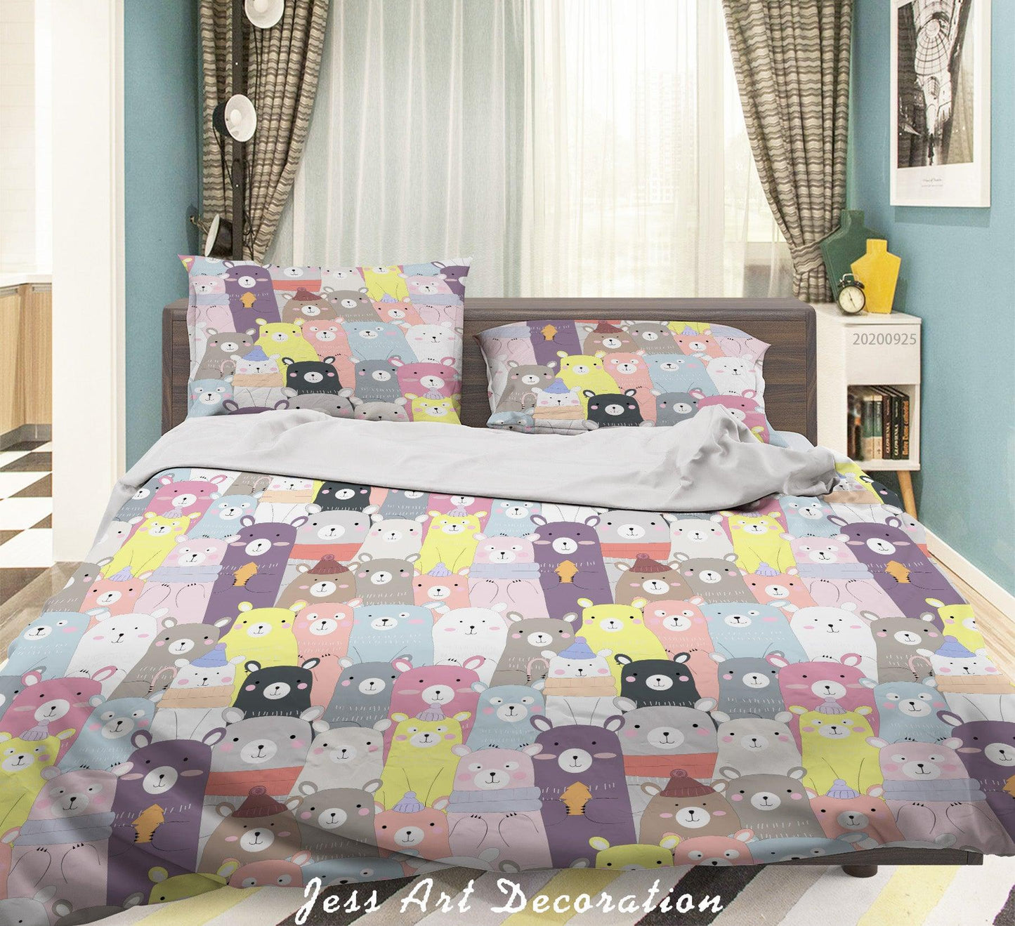 3D Cartoon Animal Bear Quilt Cover Set Bedding Set Duvet Cover Pillowcases WJ 6405