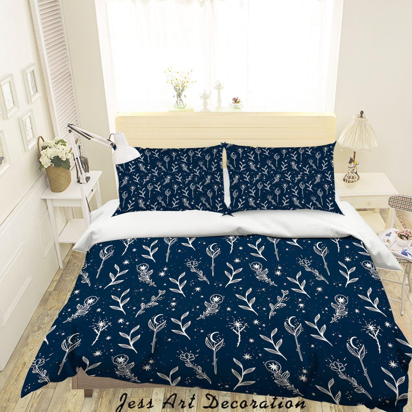 3D Blue Moon Star Plants Quilt Cover Set Bedding Set Duvet Cover Pillowcases SF1