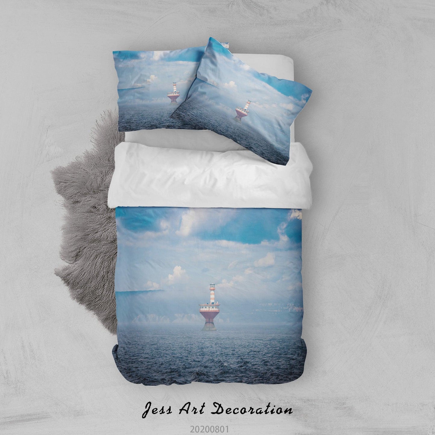 3D Blue Sky Sea Lighthouse Quilt Cover Set Bedding Set Duvet Cover Pillowcases LXL 255