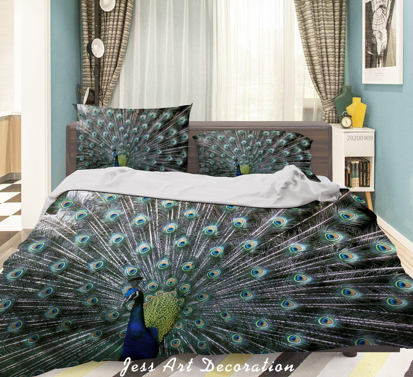 3D Animal Peacock Feathers Quilt Cover Set Bedding Set Duvet Cover Pillowcases WJ 6017