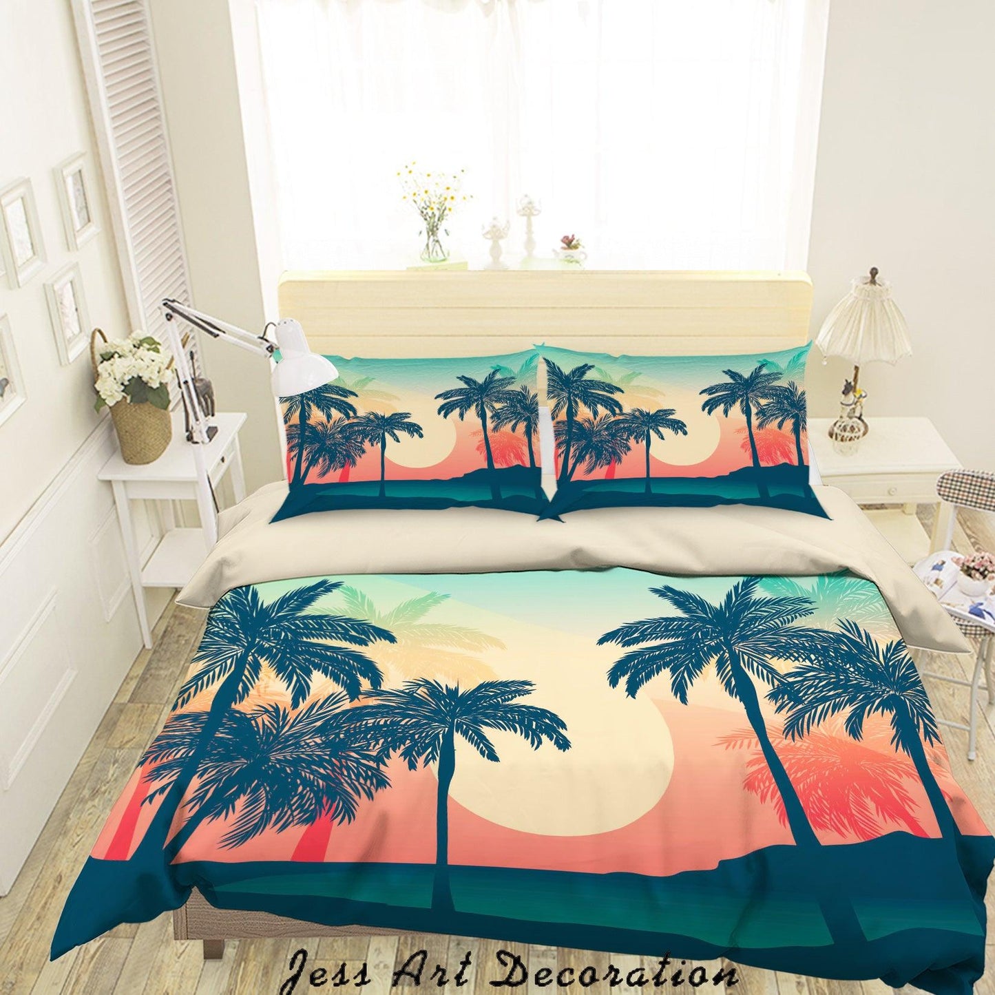 3D Cartoon Coconut Tree Sunset Quilt Cover Set Bedding Set Duvet Cover Pillowcases A056 LQH