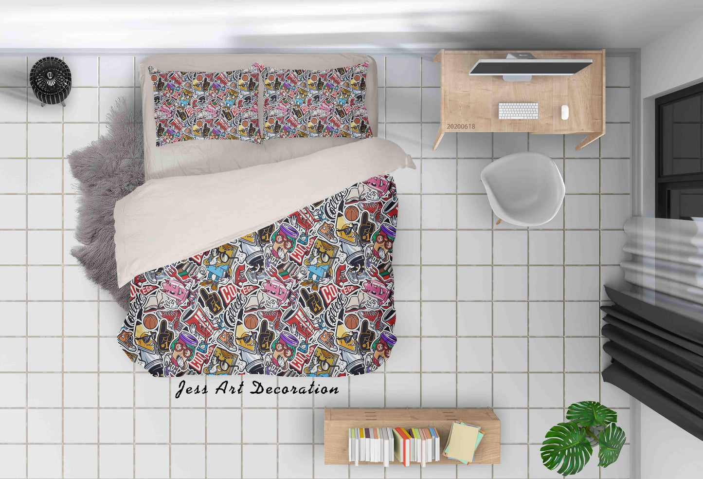 3D Cartoon Doodle Quilt Cover Set Bedding Set Duvet Cover Pillowcases SF9