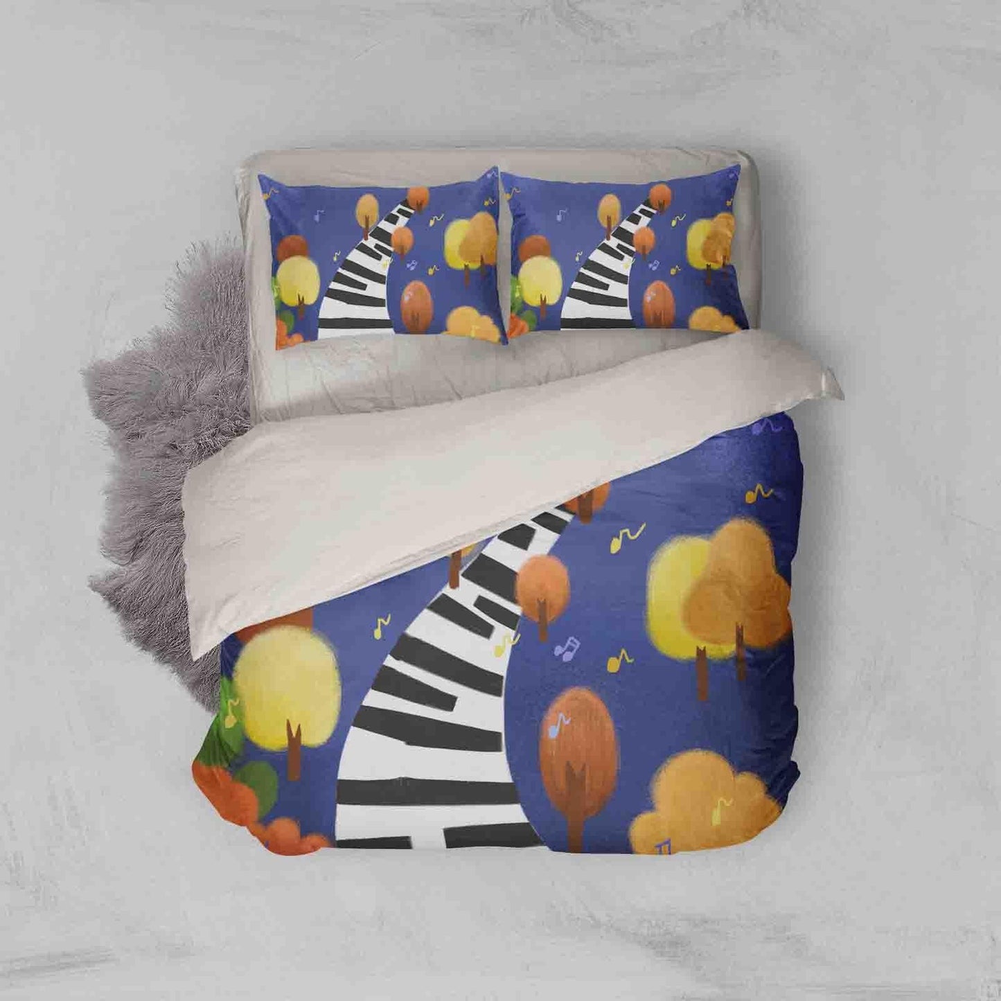 3D Blue Cartoon Piano Keyboard Trees Quilt Cover Set Bedding Set Pillowcases 35