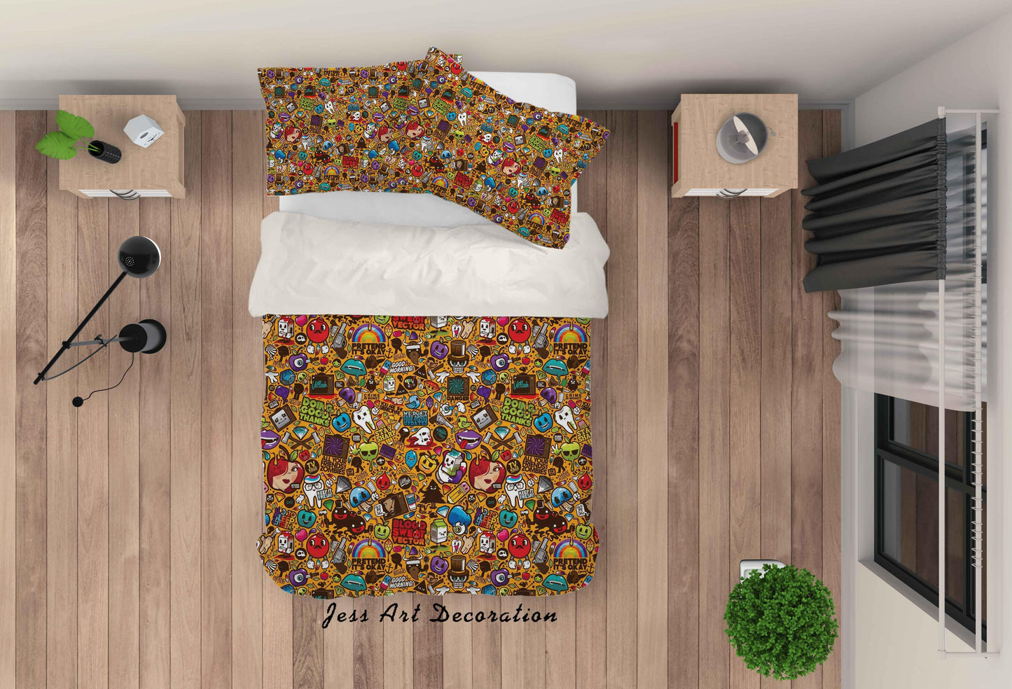 3D Cartoon Graffiti Pattern Quilt Cover Set Bedding Set Pillowcases 91
