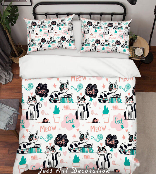 3D Black White Cat Pattern Quilt Cover Set Bedding Set Pillowcases  79