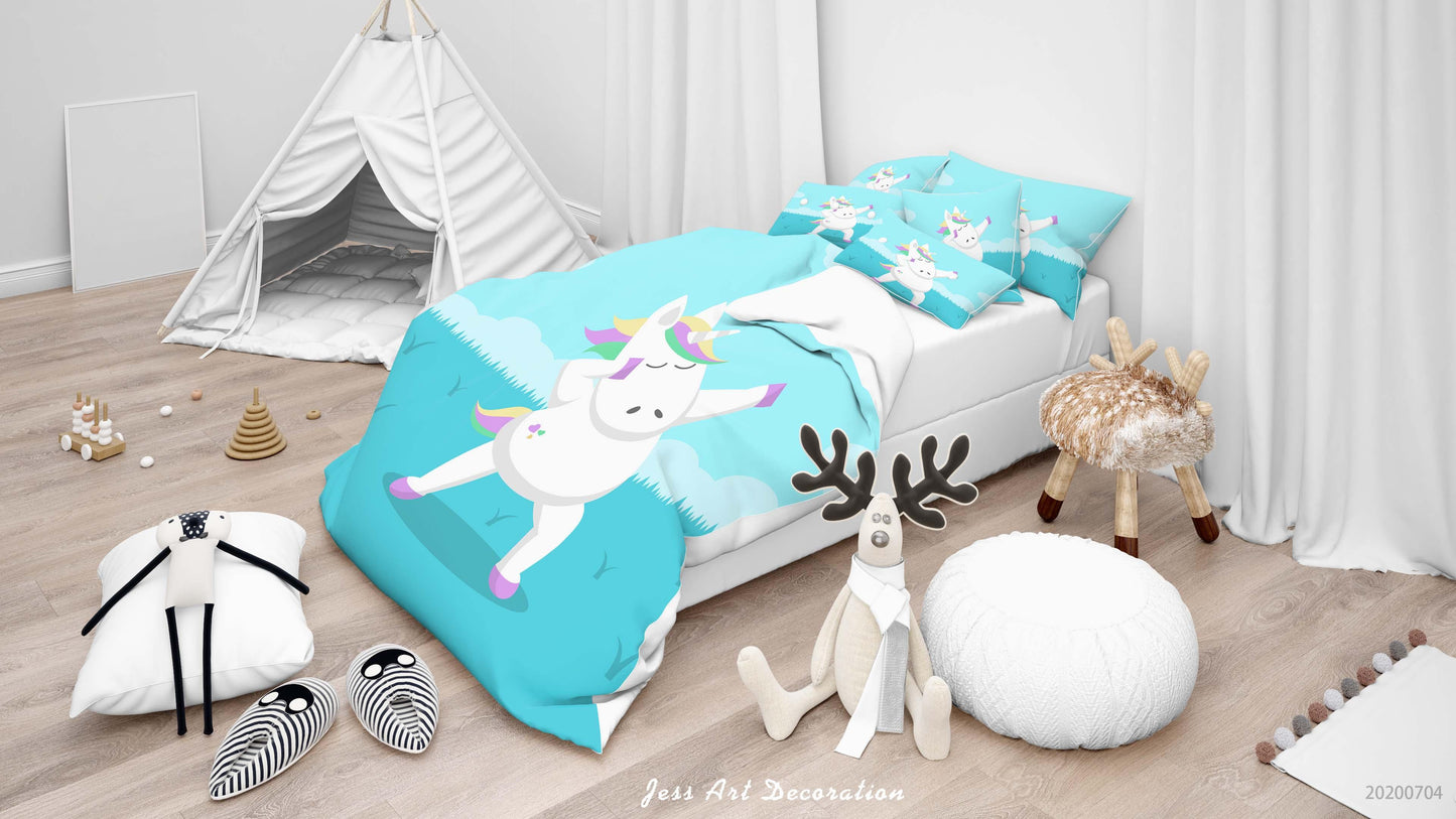 3D Blue Unicorn Quilt Cover Set Bedding Set Duvet Cover Pillowcases SF165