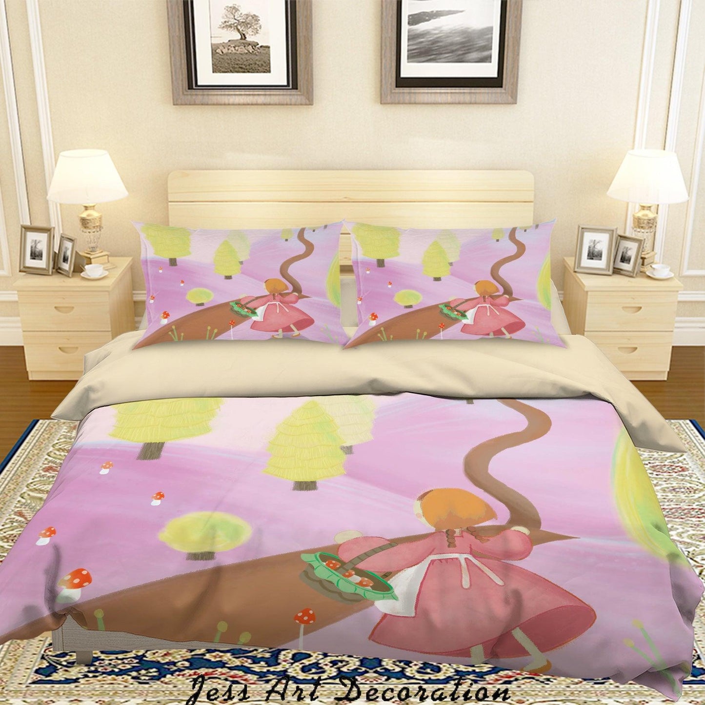 3D Cartoon Purple Hill Girl Tree Quilt Cover Set Bedding Set Duvet Cover Pillowcases A589 LQH