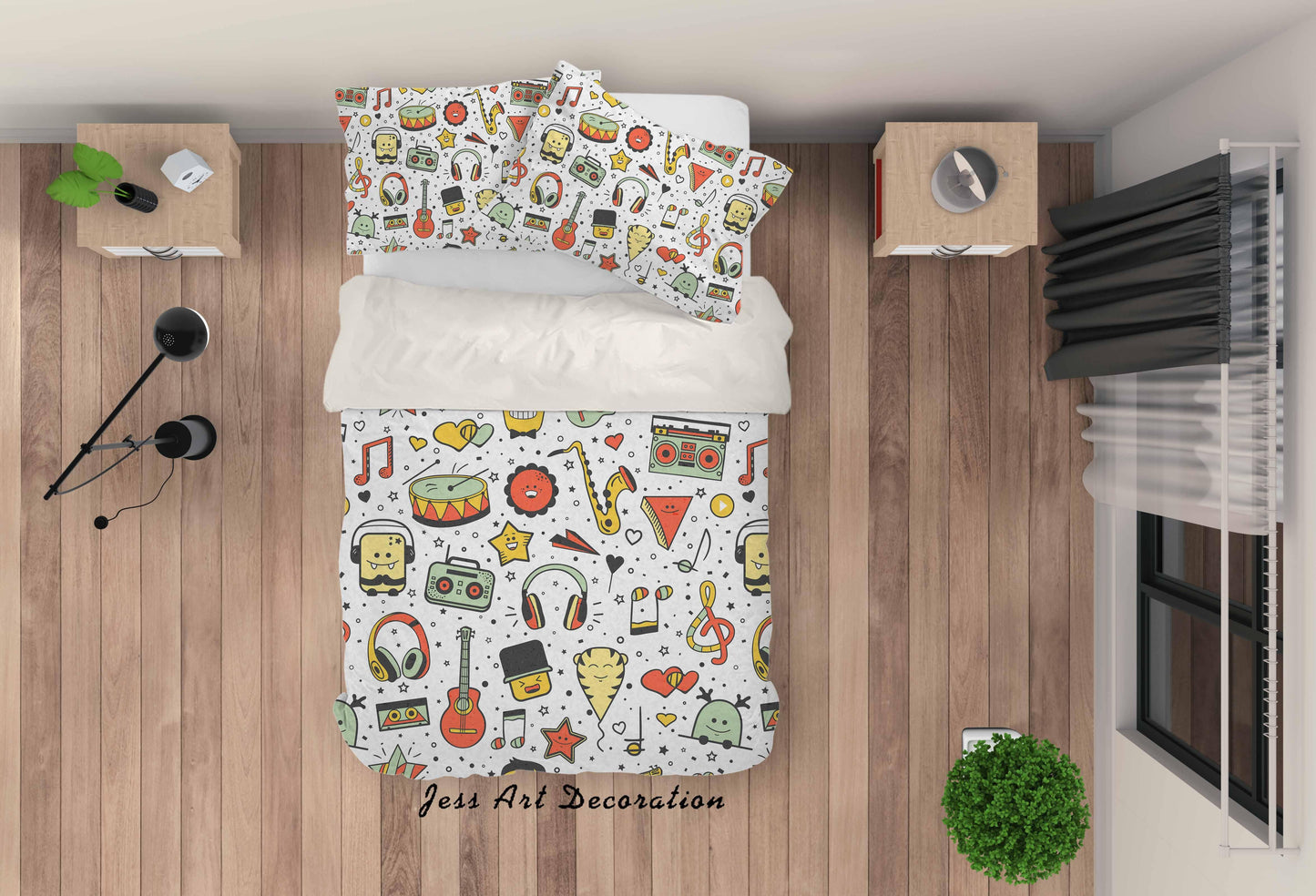 3D Cartoon Music Equipment Quilt Cover Set Bedding Set Pillowcases 33