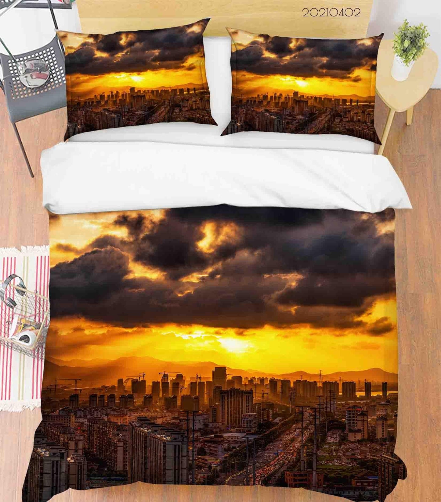 3D Architecture Sunset Sky City Quilt Cover Set Bedding Set Duvet Cover Pillowcases LQH 11