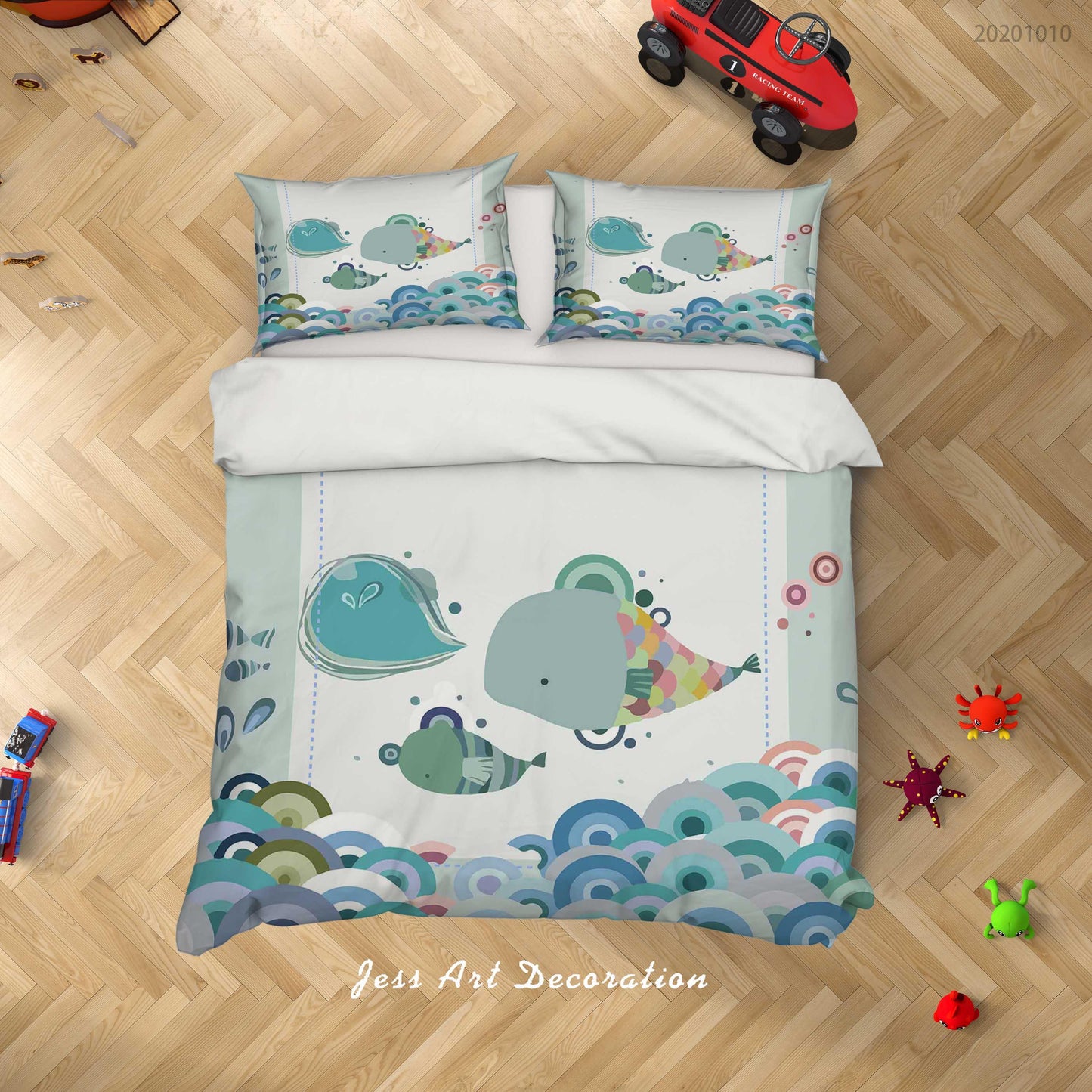 3D Cartoon Cute Animal Fish Wave Quilt Cover Set Bedding Set Duvet Cover Pillowcases WJ 9569