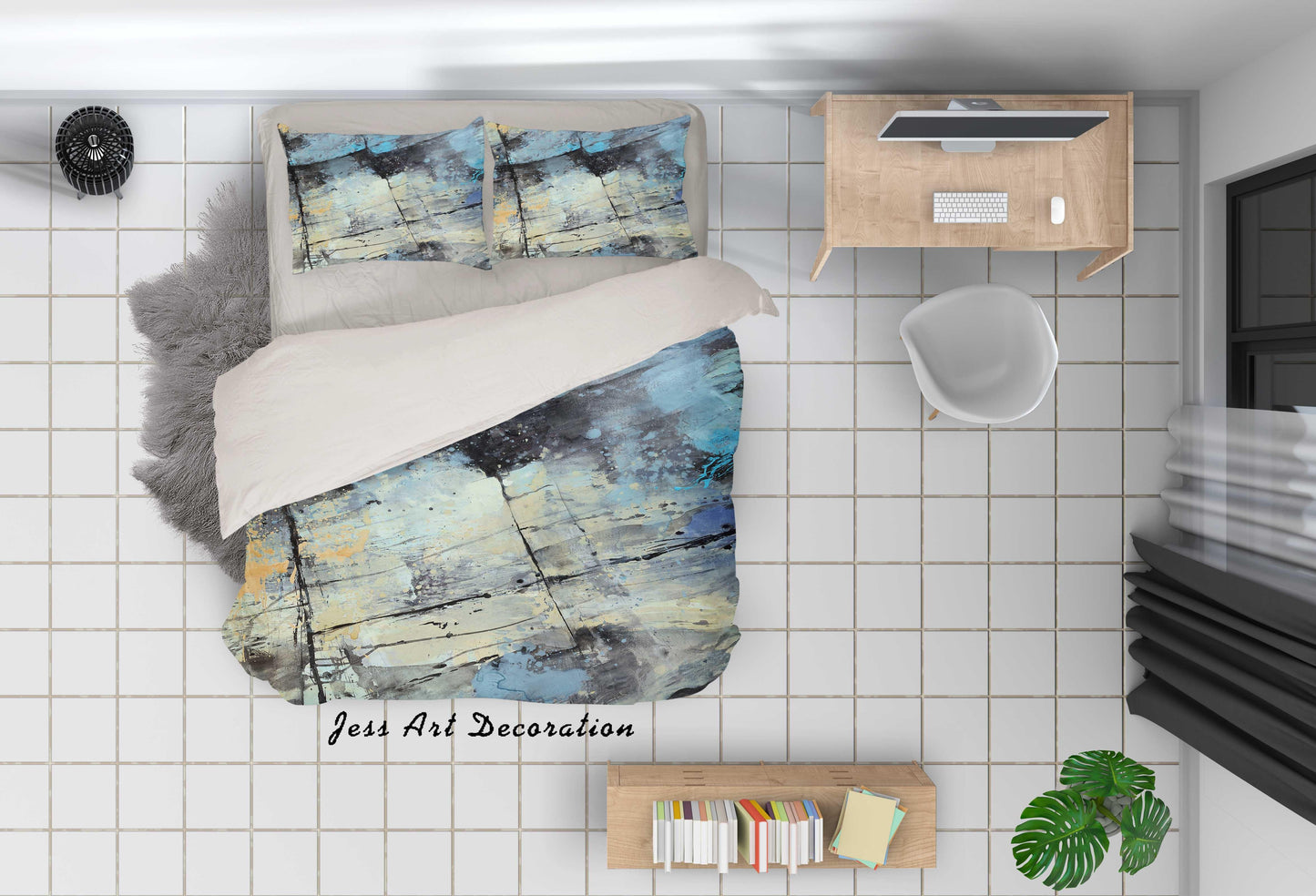 3D Blue Watercolor Quilt Cover Set Bedding Set Pillowcases 91