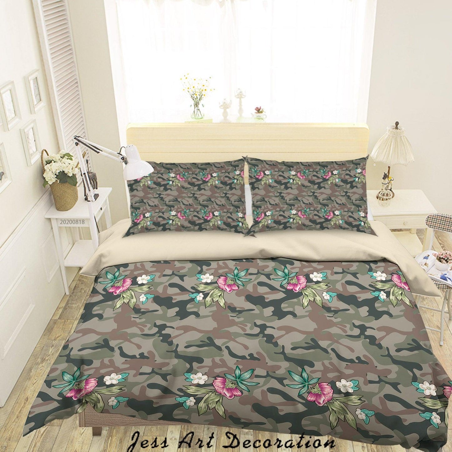 3D Army Green Floral Quilt Cover Set Bedding Set Duvet Cover Pillowcases LXL