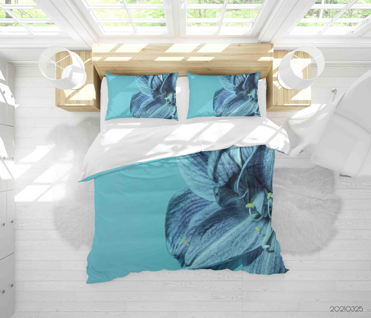 3D Blue Floral Quilt Cover Set Bedding Set Duvet Cover Pillowcases 286