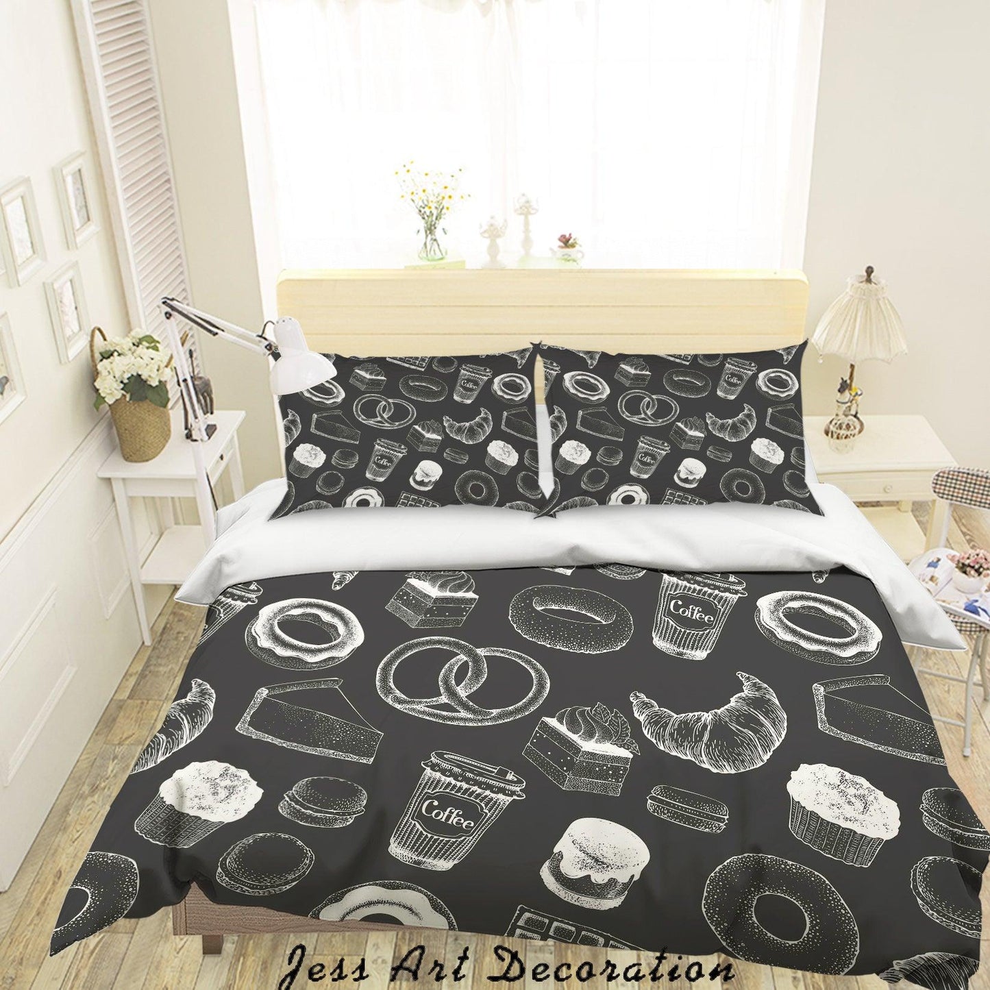 3D Black Bread Coffee Quilt Cover Set Bedding Set Pillowcases 3