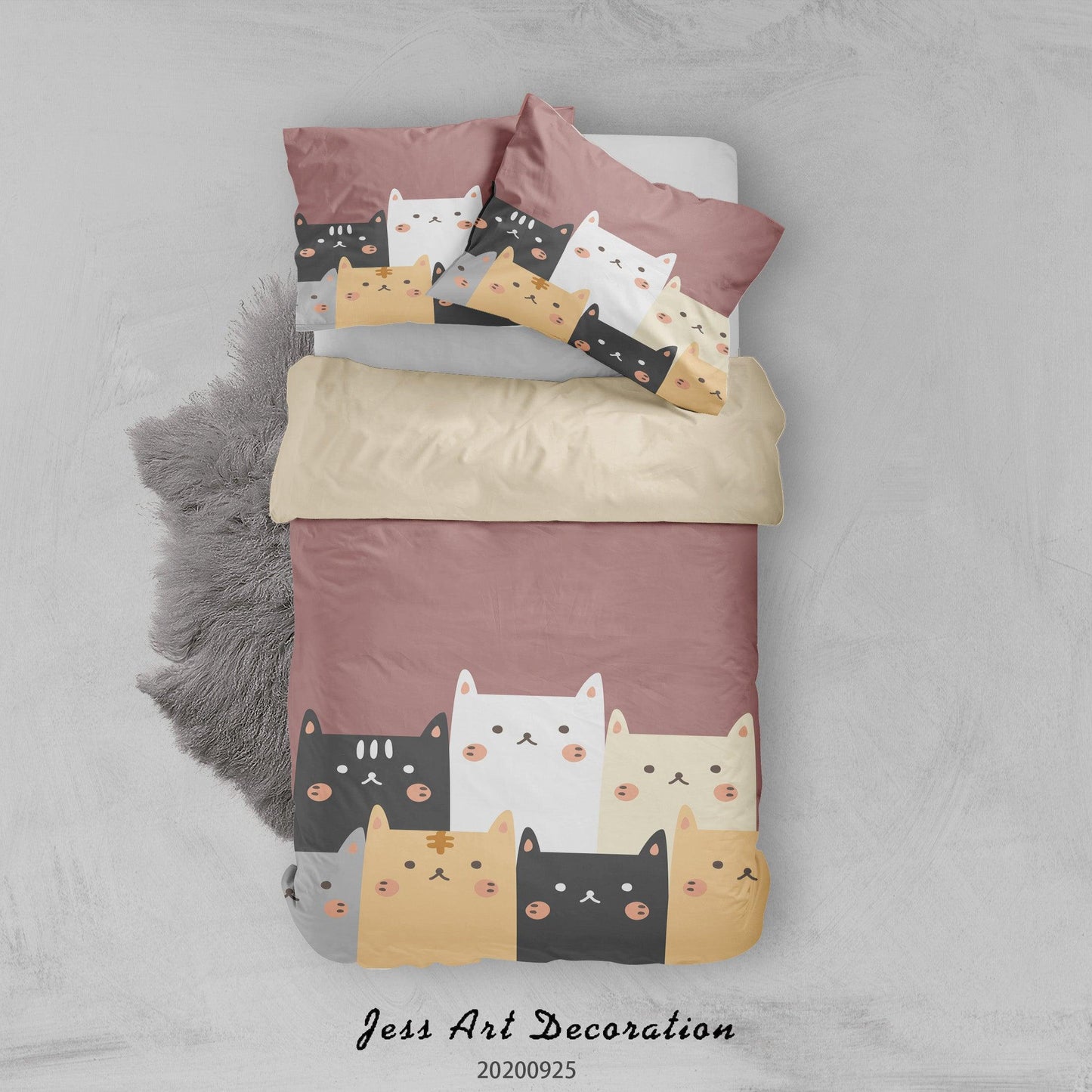 3D Cartoon Animal Cat Pattern Quilt Cover Set Bedding Set Duvet Cover Pillowcases WJ 6472