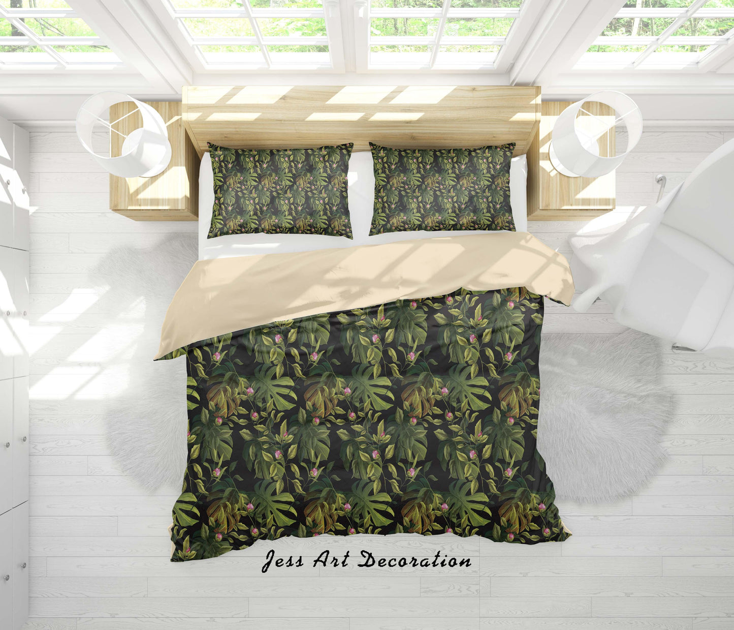 3D Black Green Flowers Quilt Cover Set Bedding Set Duvet Cover Pillowcases SF113