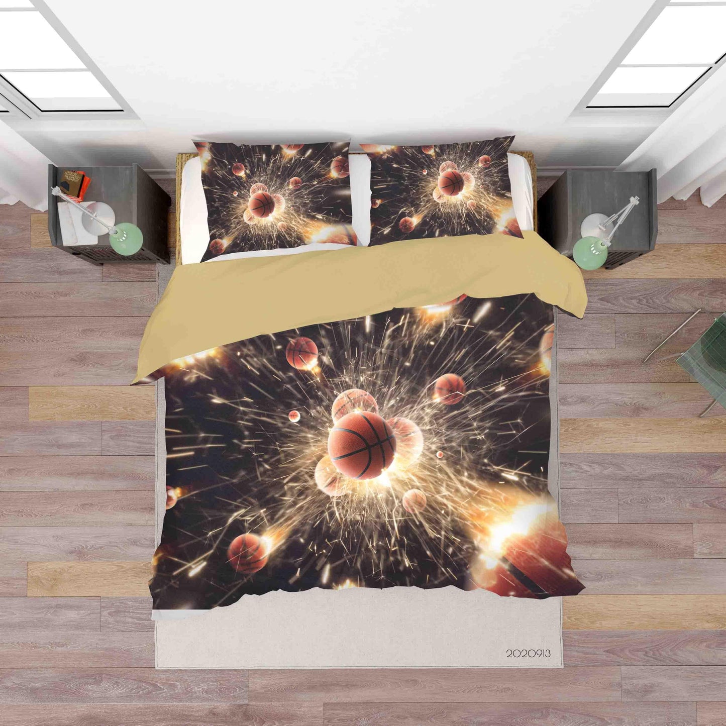 3D Basketball Fire Sparks Quilt Cover Set Bedding Set Duvet Cover Pillowcases WJ 1810