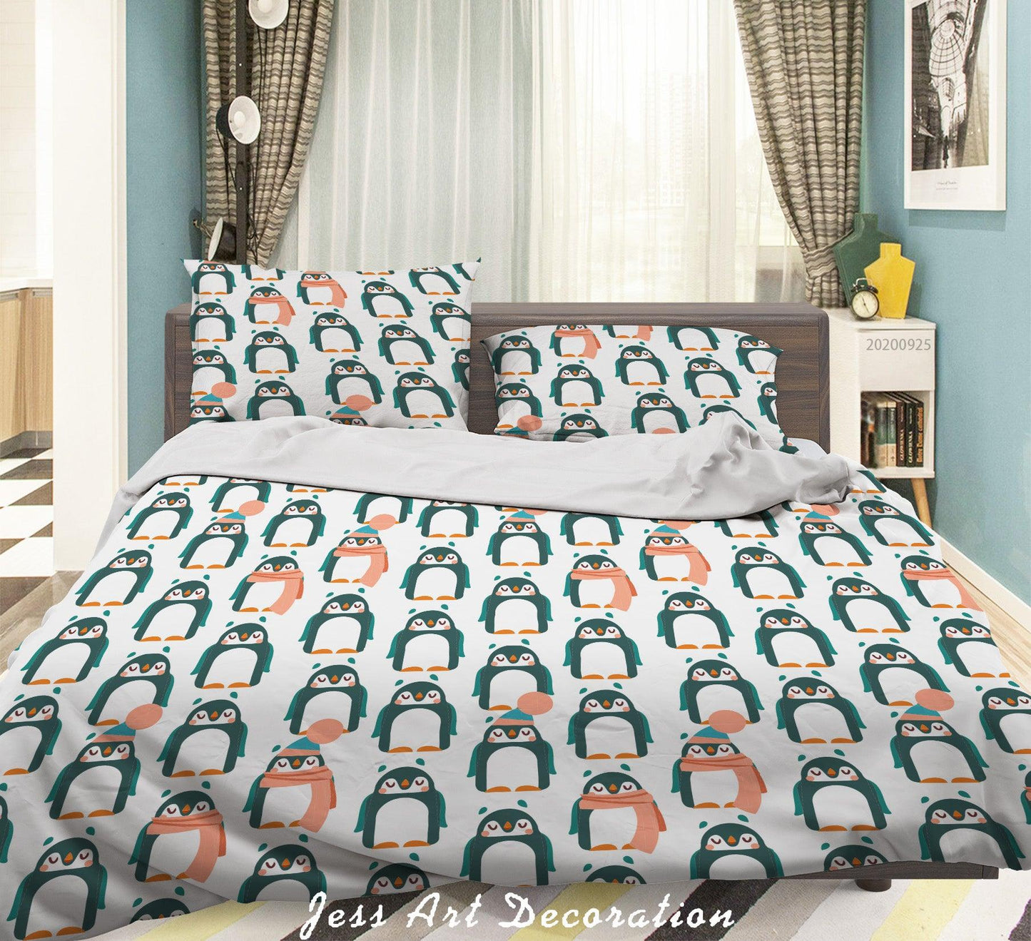 3D Cartoon Animal Penguin Pattern Quilt Cover Set Bedding Set Duvet Cover Pillowcases WJ 6411