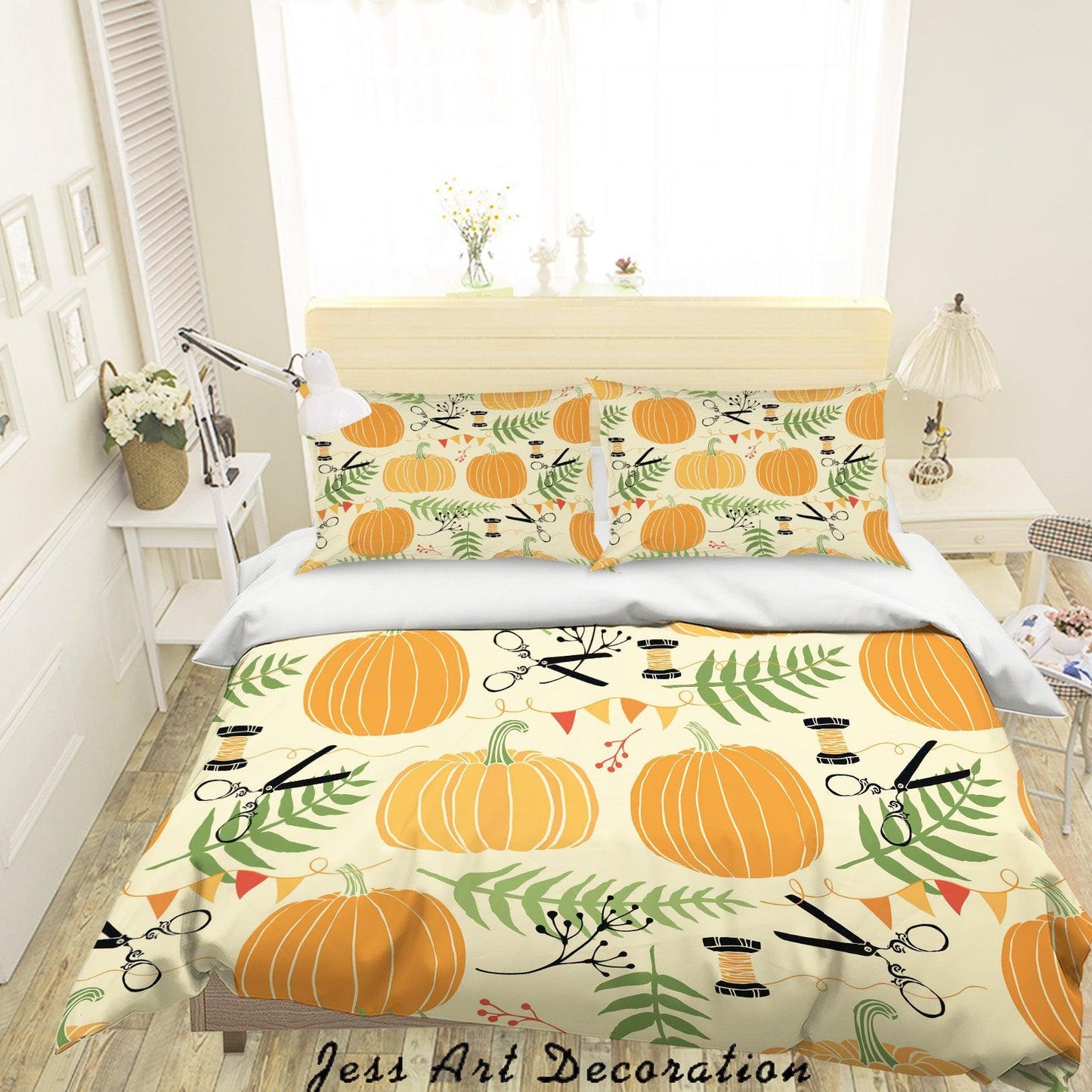 3D Cartoon Pumpkin Yellow Quilt Cover Set Bedding Set Pillowcases 12